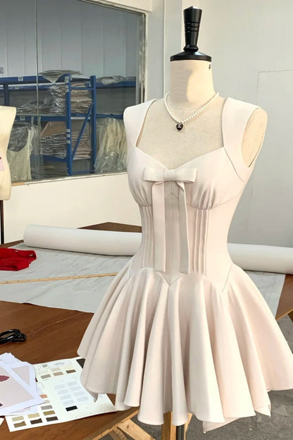 girlhomeshops-White simple homecoming dress satin gh5740