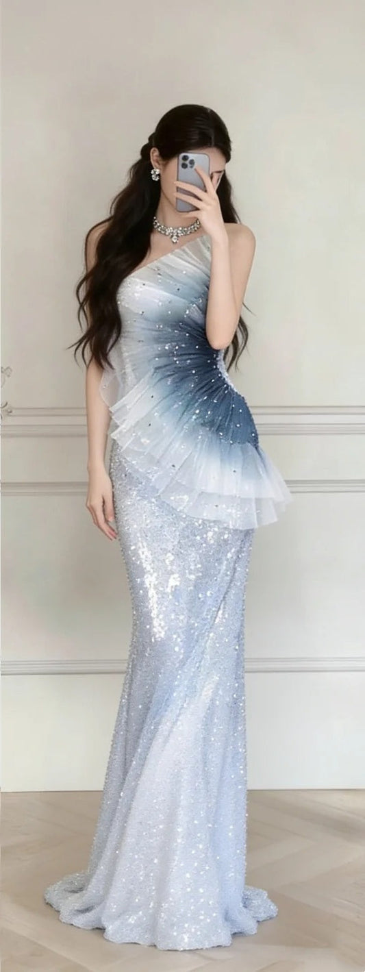 Luxurious, gorgeous, shiny long sheer evening gown gh6906