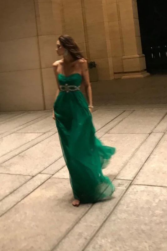 Green strapless fashionable and elegant long sheer evening gown gh6755