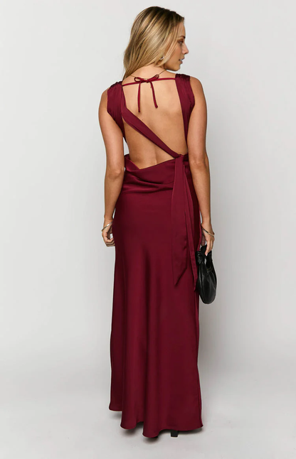 Jimiss square neckline satin backless and floor length Prom dress