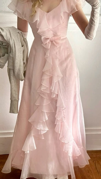 Light Pink Long Tulle Evening Dress Christmas Holiday Party Gown