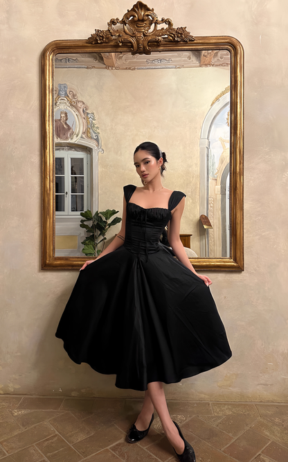 Chic Black A-Line Evening Gown Straps Party Dress Tea Length Formal Dress HZ1024