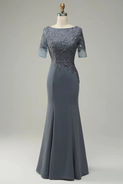 Grey satin decal bridal mother dress
