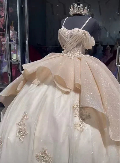 Elegant Shiny Embroidery Sweet 16 Quinceanera A-Line Floor-length Prom Dress Birthday Dress Evening Dress Ball Gown HZ1024
