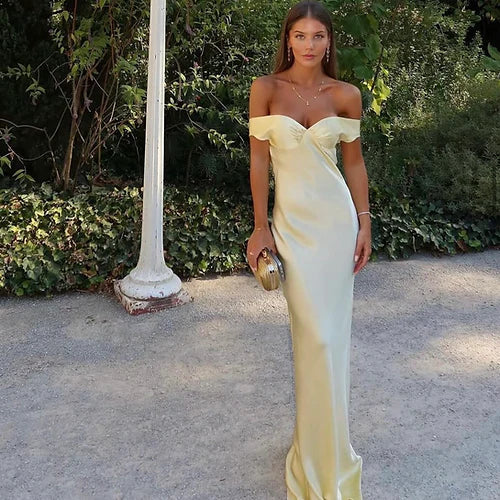 Enchanting Off-the-shoulder Satin Mermaid Floor-length Prom Dress Evening Dress HZ1024