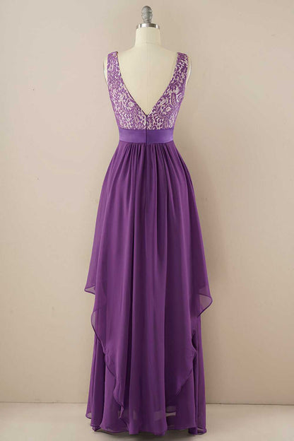 Purple Lace Jewel Sleeveless Tiered Bridesmaid Dress