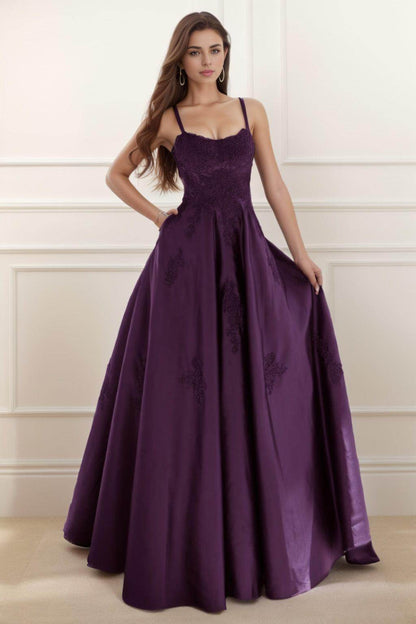 A-Line Floor Length Satin Prom Dress CS0458
