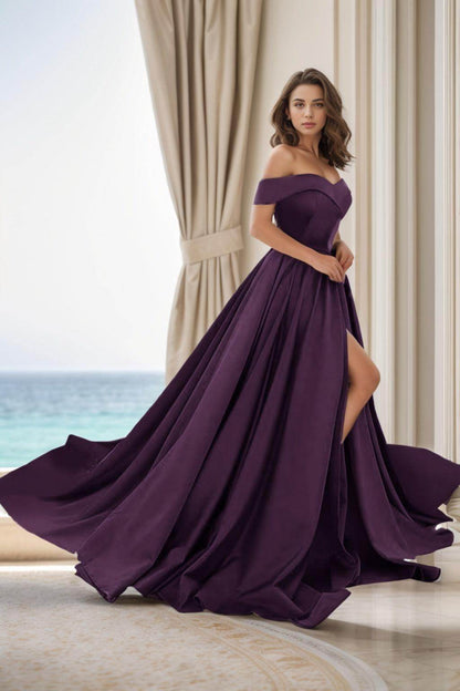 A-Line Court Train Satin Prom Dress CS0405