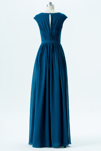 Teal Chiffon Banded Waist Bridesmaid Dress