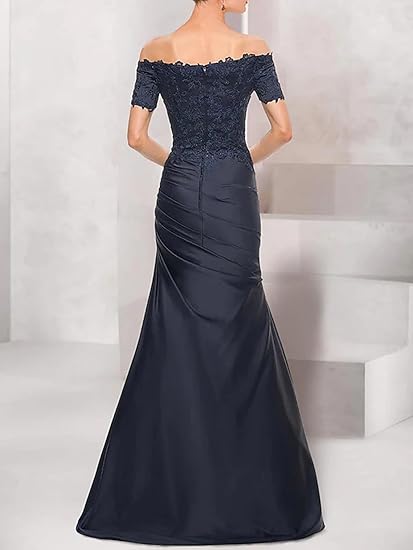 Mermaid Bride Mom Dress Wedding Guests Elegant Retro Off Shoulder V-neck Satin Lace Ruffles 2025