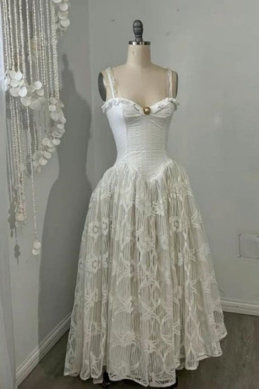 Vintage Dress, Lace Tulle Long Dress gh6547
