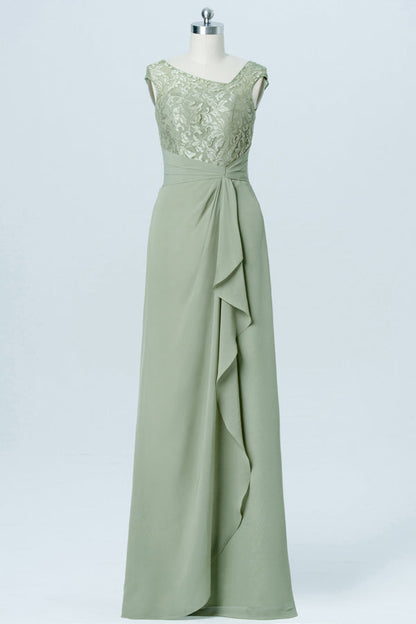 Sage Green Asymmetrical Embroidered Bridesmaid Dress