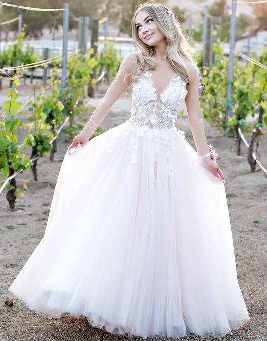 Aimishang Wedding Dresses A-Line Lace Tulle With Appliques Prom Dress
