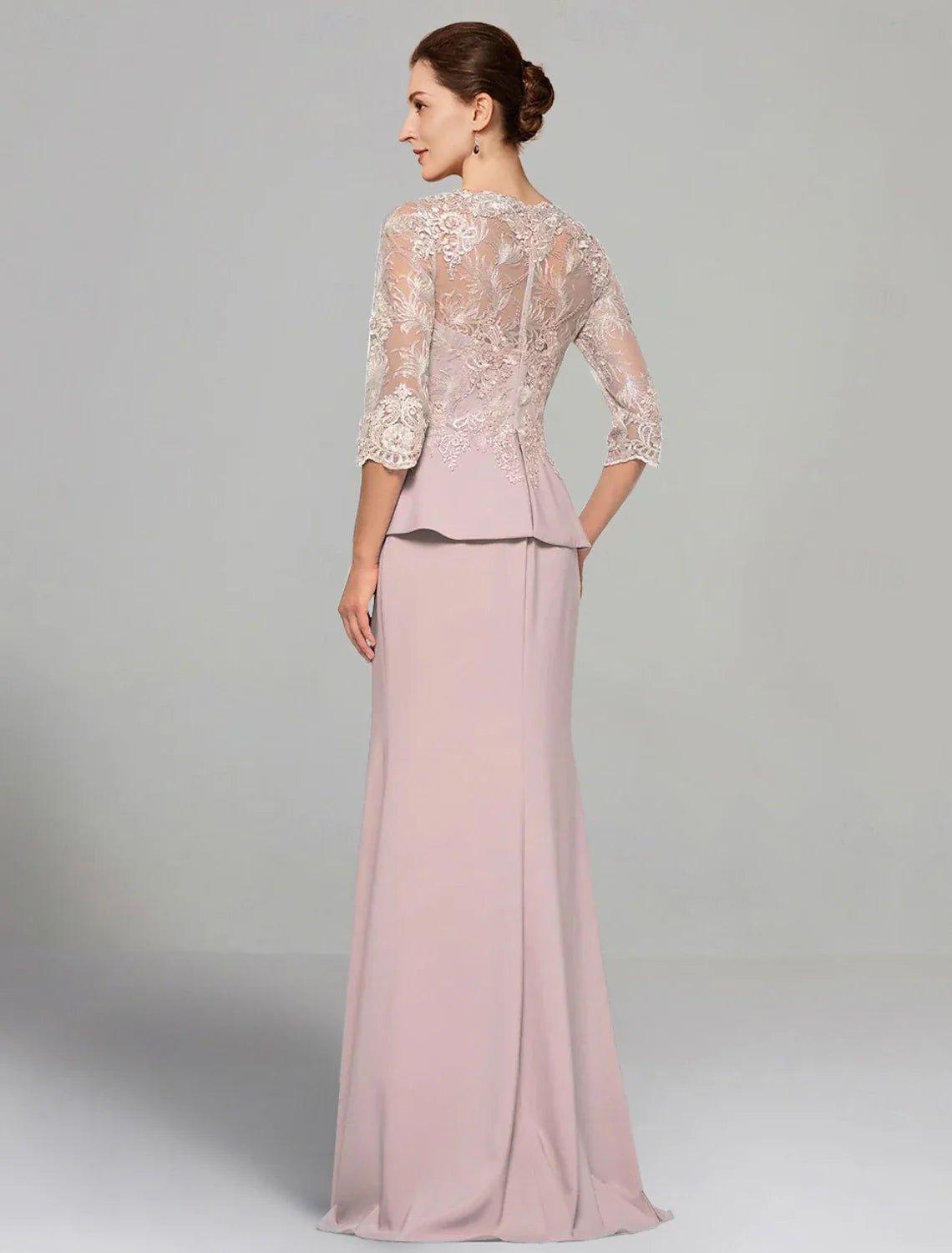 Aimishang Sheath / Column Dress Mother of the Bride Dress Elegant V Neck Floor Length Stretch Chiffon 3/4 Length Sleeve with Lace Pleats