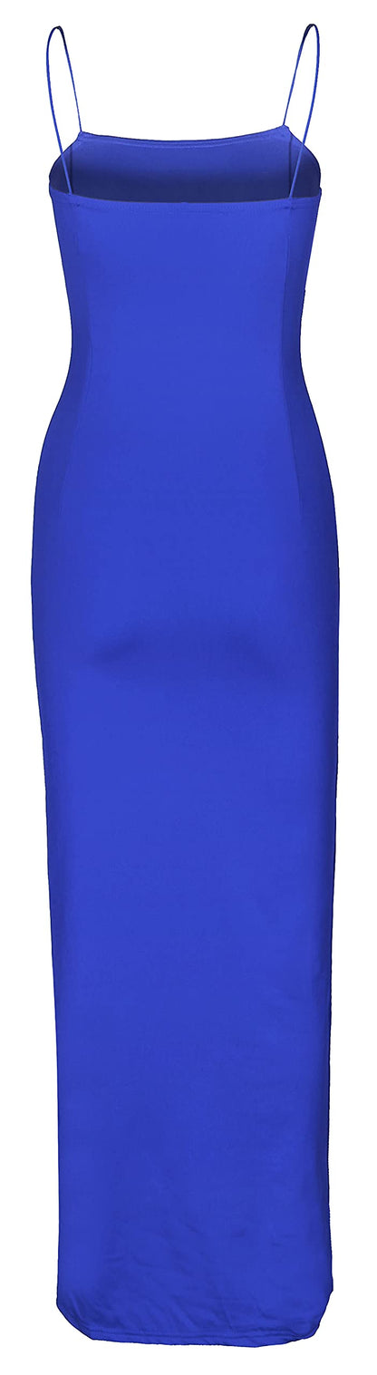 Royal Blue Women's Spaghetti Strap Backless Thigh-high Slit Bodycon Maxi Long Dress Club Prom Dress