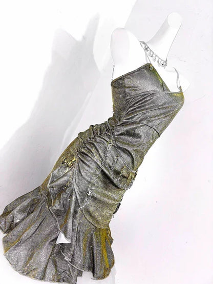 Vintage Green Spaghetti Strap Ruffled Hem Hem Short 16th Birthday Party Dress Homecoming Dress HZ1024