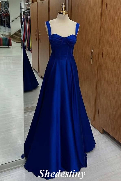 Empire-Waist Royal Blue Sweetheart A-Line Prom Dress with Straps