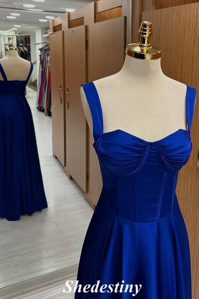 Empire-Waist Royal Blue Sweetheart A-Line Prom Dress with Straps
