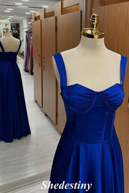 Empire-Waist Royal Blue Sweetheart A-Line Prom Dress with Straps
