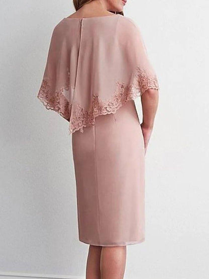 Sheath / Column Mother of the Bride Dress Elegant Jewel Neck Knee Length Chiffon Lace Sleeveless with Appliques - RongMoon
