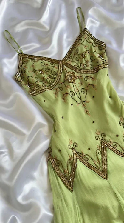Vintage Embroidery Chiffon Spaghetti Strap Homecoming Dress Party Dress Cocktail Dress HZ1024