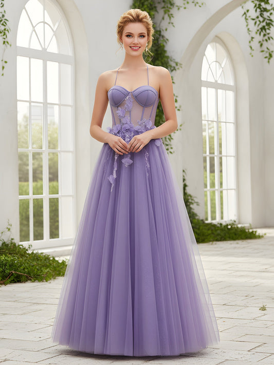 Delicate Backless A-Line Gown with Lace-Up Detail Lilac