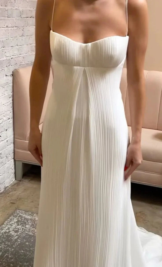 A Line White Long Prom Dress Simple Wedding Dress