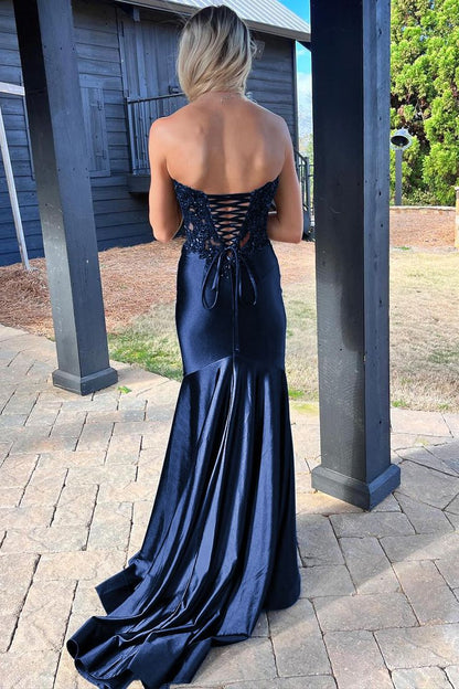 Mermaid Black Sweetheart Sequin Applique Prom Dress with Slit