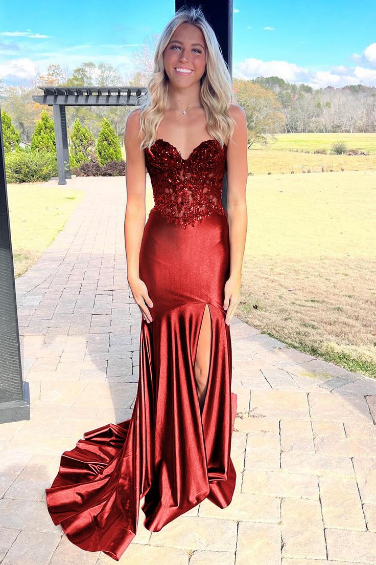 Mermaid Black Sweetheart Sequin Applique Prom Dress with Slit