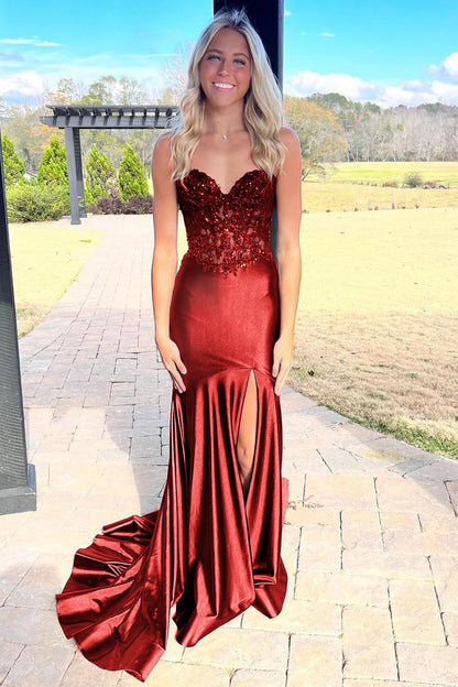 Mermaid Black Sweetheart Sequin Applique Prom Dress with Slit