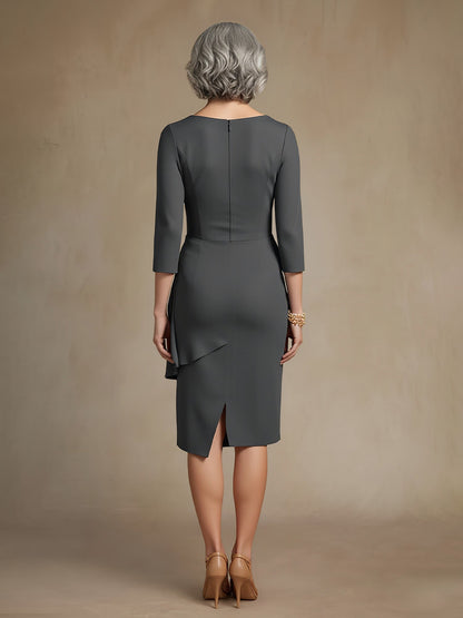 Scoop Neck 3/4 Sleeves Knee-length Dress Steel Grey