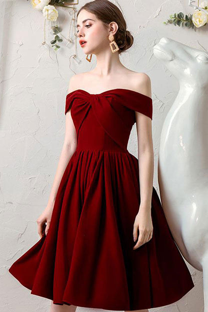 Simple burgundy chiffon short prom dress burgundy homecoming dress