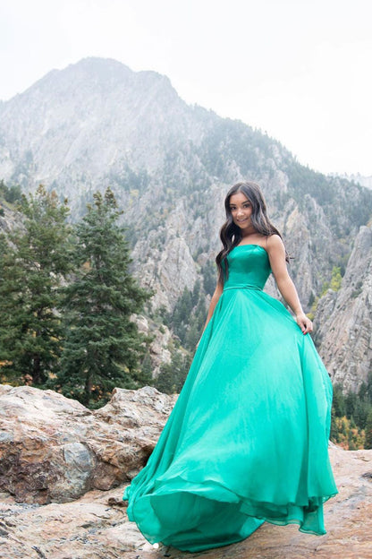 Simple green chiffon long prom dress green formal dress