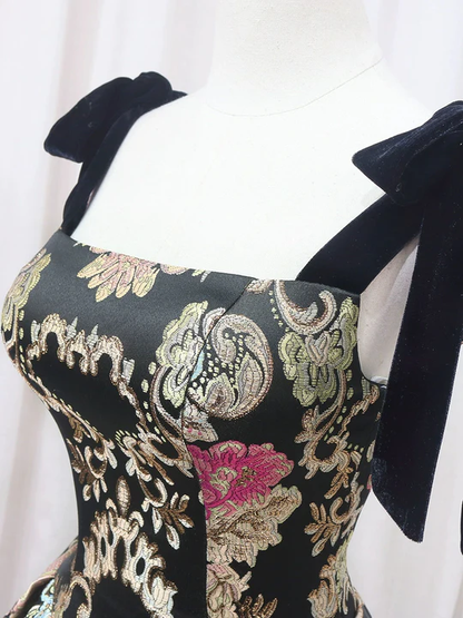 Vintage Floral Applique Spaghetti Strap Design A-line Satin Party Dress Homecoming Dress HZ1024