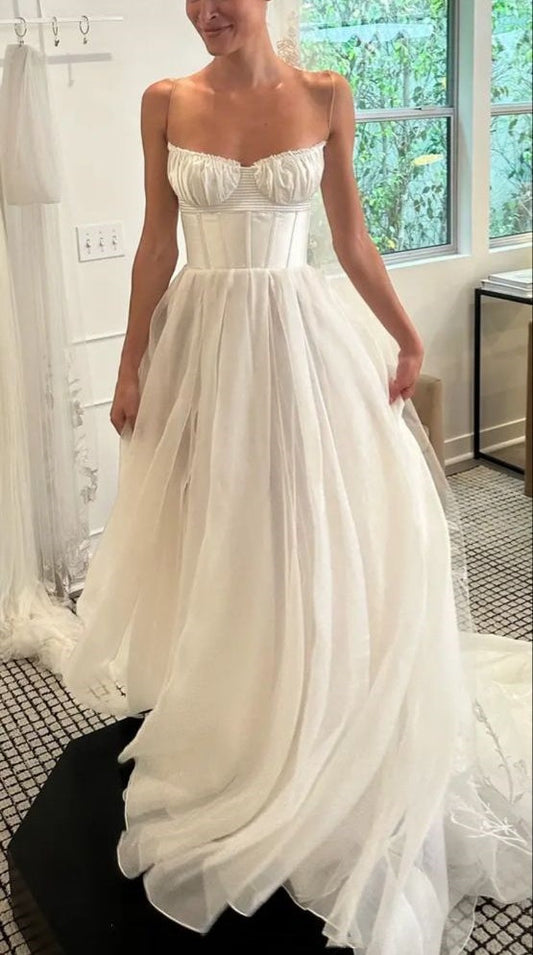 White Fashionable Bridal Gown Wedding Dress Long Tulle Gown gh6862
