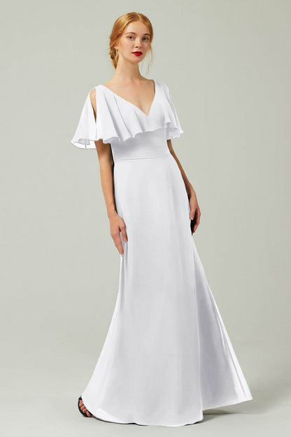 Sheath-Column Floor Length Chiffon Bridesmaid Dress Formal Dresses CB0341