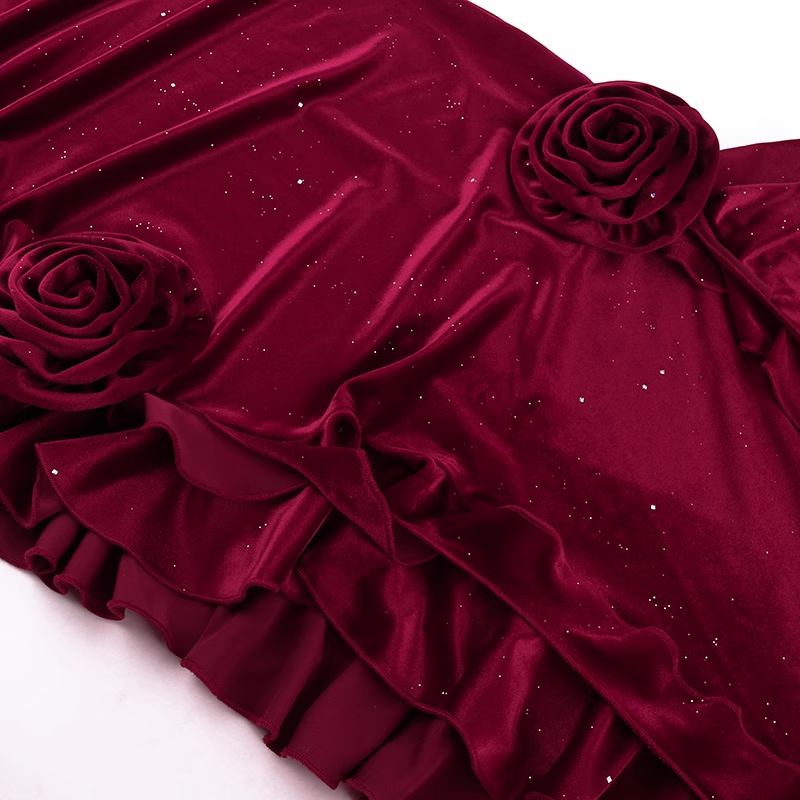 Vintage Glittering Sequin Sweetheart Spaghetti Strap Ruffled High Slit Prom Dress Evening Dress HZ1024