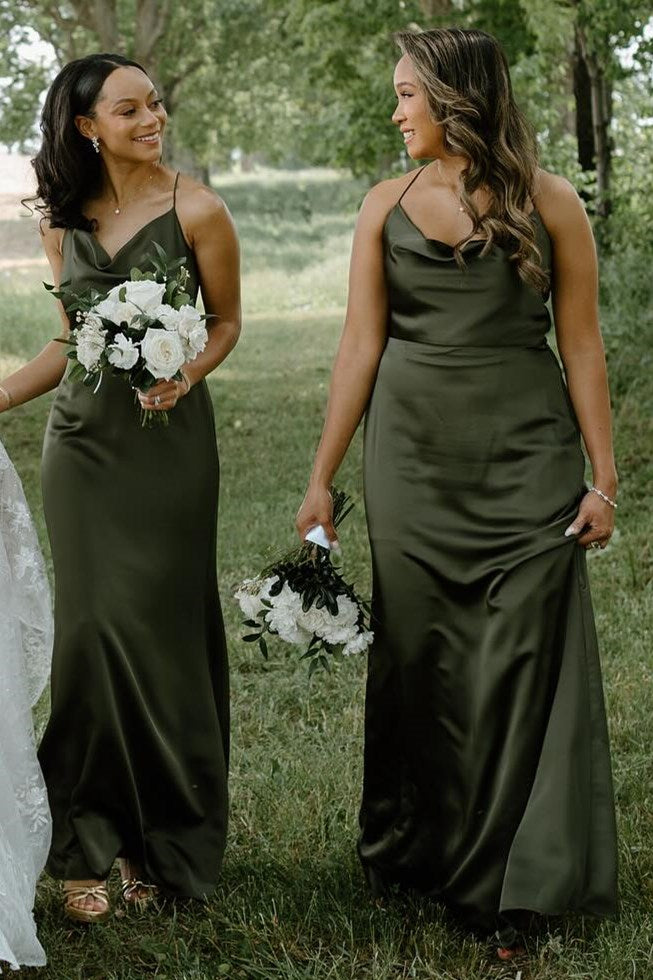 Champagne Cowl Neck Spaghetti Strap Long Dress