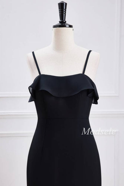 Black Spaghetti Strap Ruffle Multi-Layer Maxi Dress