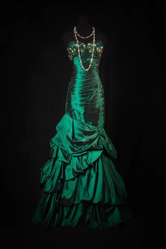 Luxurious Retro Style Emerald Satin Beaded Strapless Mermaid Gown - Dinner & High-End Party Dress gh6572
