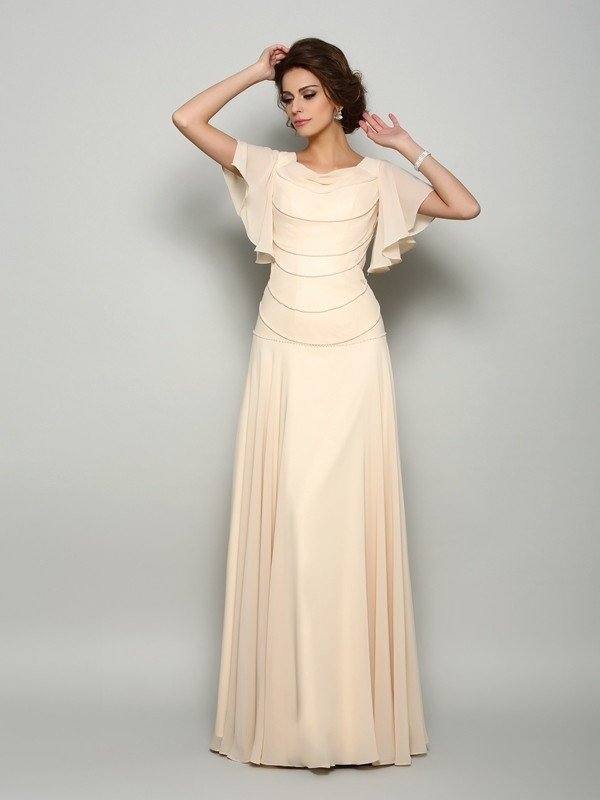 A-Line/Princess Square Beading Short Sleeves Long Chiffon Mother of the Bride Dresses - RongMoon