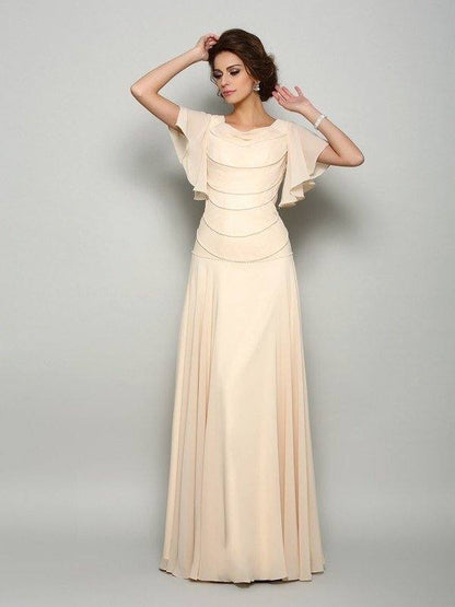 A-Line/Princess Square Beading Short Sleeves Long Chiffon Mother of the Bride Dresses - RongMoon