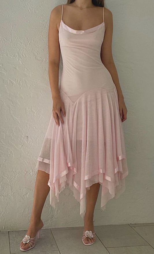 girlhomeshops--Pink Spaghetti Strap Long Ruffled Chiffon Prom Dress gh5681