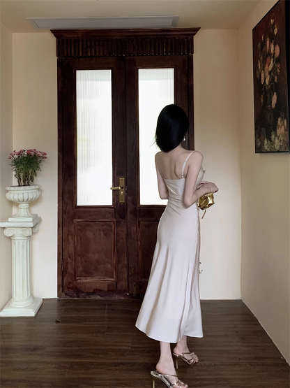 New Elegant Three-dimensional Floral Decoration Slim Mermaid Spaghetti Strap Dress HZ1024