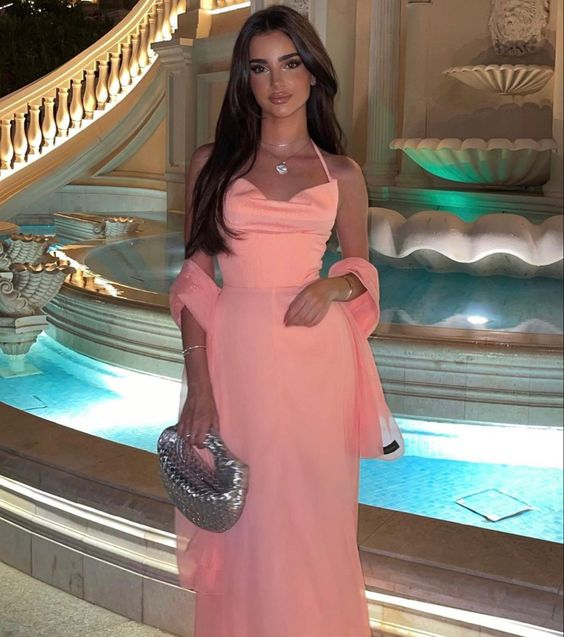 Pink Elegant Long Party Dress A Line Evening Gown  cc1423