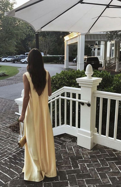 Gorgeous A Line V Neckline Yellow Floor Length Evening Dress Prom Dresses SD2428