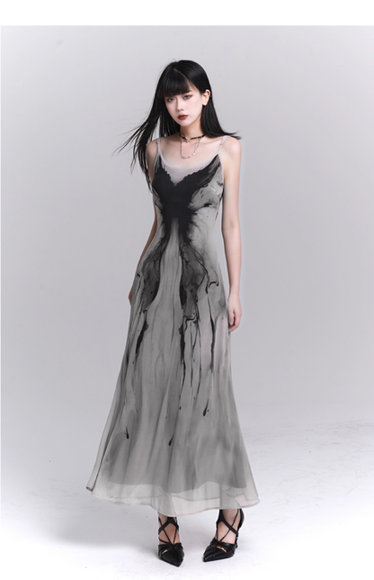Women Fashion Design Sense Seaside Party Grey Spaghetti Strap Dress HZ1024