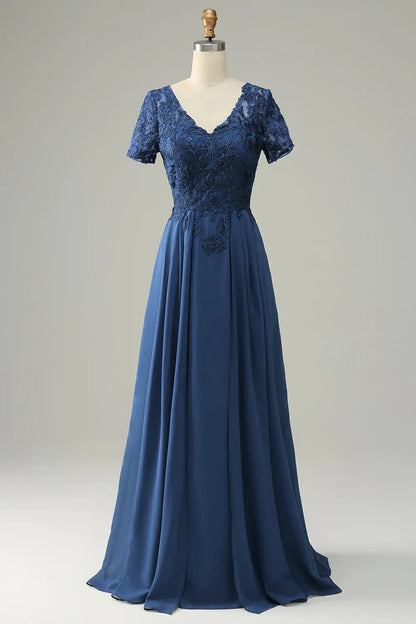 Blue A Line Decal Bridal Mother Dress