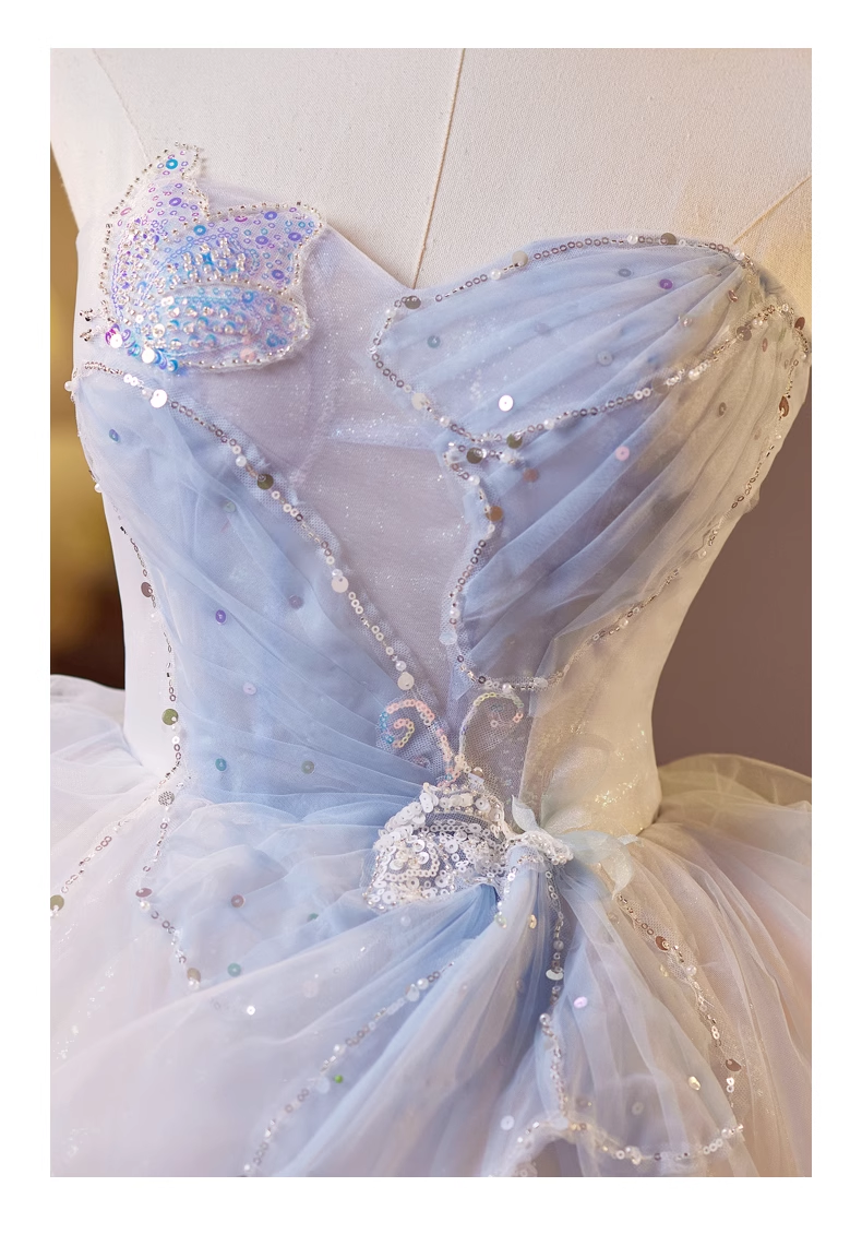 Chic Sequin A-line Sweetheart Tulle Strapless Party Dresses Homecoming Dresses, HZ1024