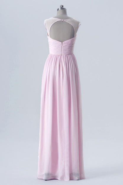 Pink Sweetheart Sheer Straps Bridesmaid Dress